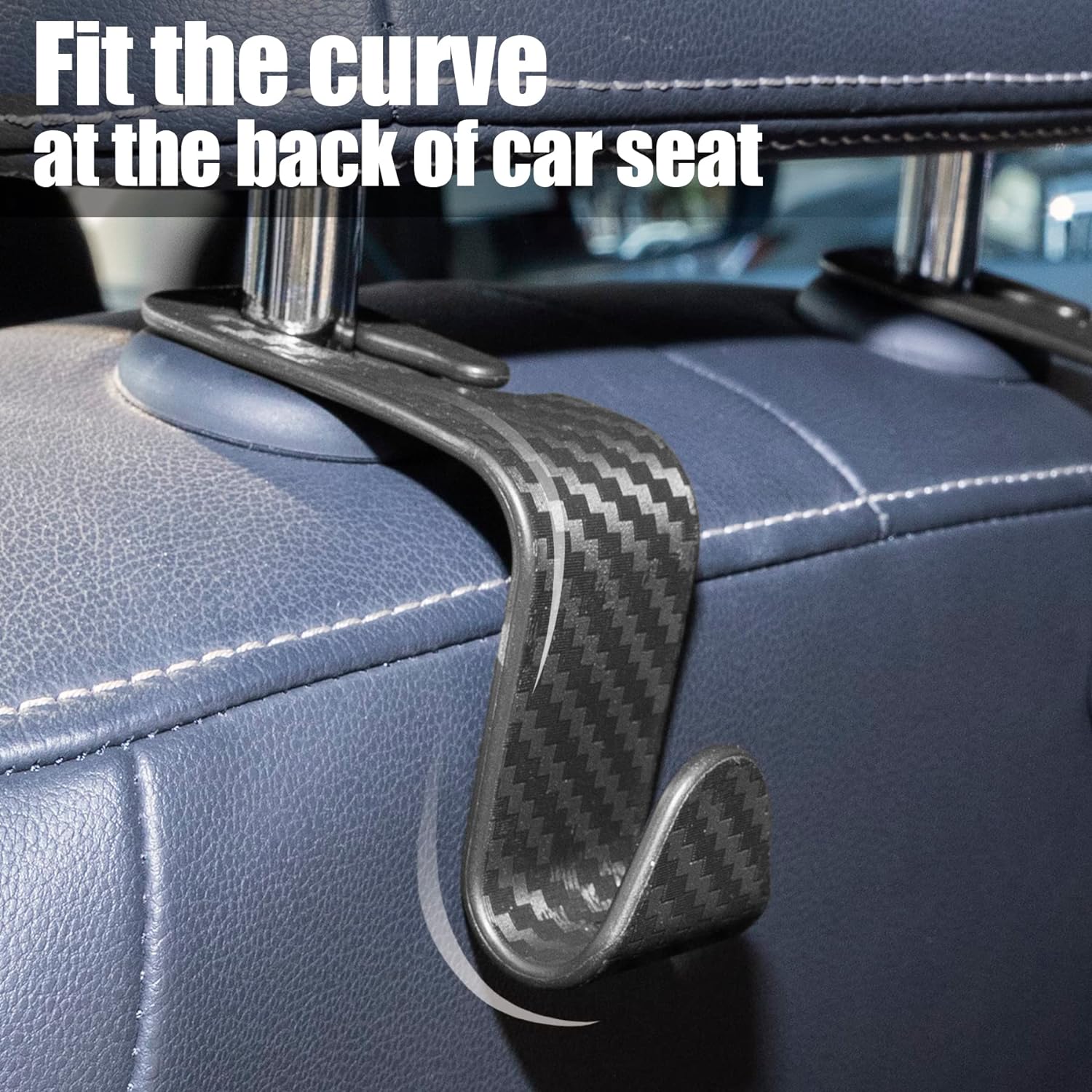 LivTee Car Seat Headrest Hook, Auto Seat Hook Hangers Organizer Interior Accessories for Purse Coats Umbrellas Grocery Bags Handbag, 4-Pack - Carbon Fiber