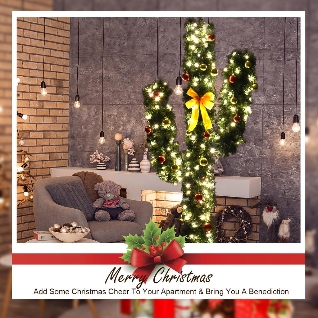 Costway Pre-Lit Cactus Christmas Tree 7Ft LED Lights Ball Ornaments
