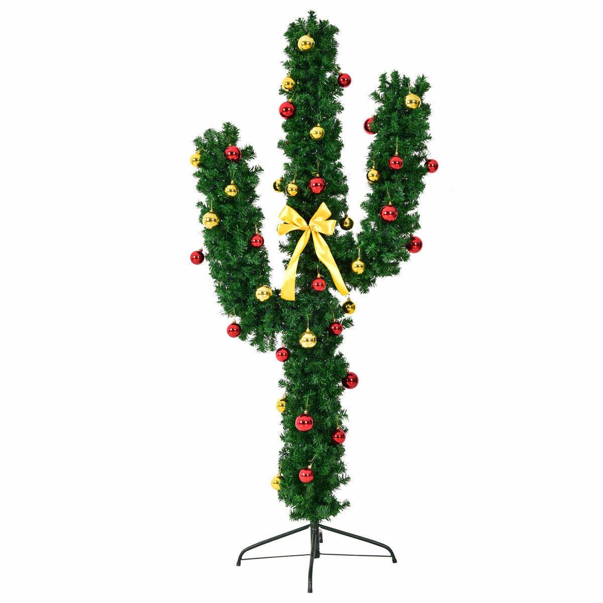 Costway Pre-Lit Cactus Christmas Tree 7Ft LED Lights Ball Ornaments