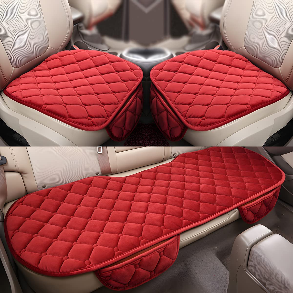 1pc / 3 Pcs Car Seat Cushion, Non-Slip Rubber Bottom With StoraPouch,Premium Comfort Memory Silk Cotton, Car Seat Pad Universal