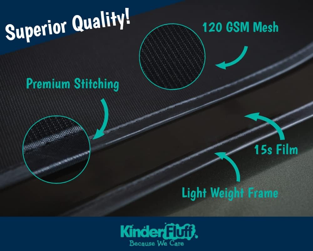 Kinder Fluff Car Window Shades (4X) - The Only Certified Sun Shade Blocking 99.95% UVR - Award Winning for Baby, Automotive Sunshades For Van, SUV &amp; Aircraft Pilot - XL
