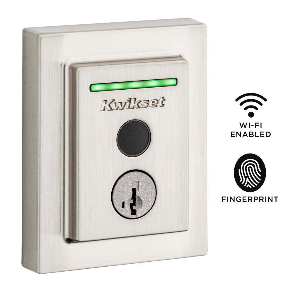 Halo Touch Satin Nickel CNT Fingerprint WiFi Elec Smart Lock Deadbolt Feat SmartKey Security with San Clemente Handleset