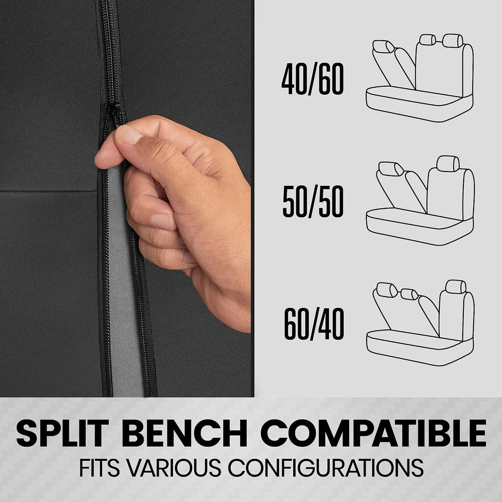 BDK PolyPro Car Seat Covers Full Set in Solid Charcoal – Front and Rear Split Bench Seat Covers for Cars, Easy to Install, Accessories for Auto Trucks Van SUV