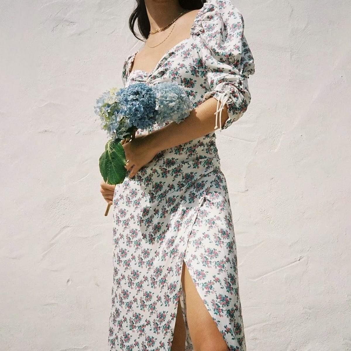 vintage floral print midi dress