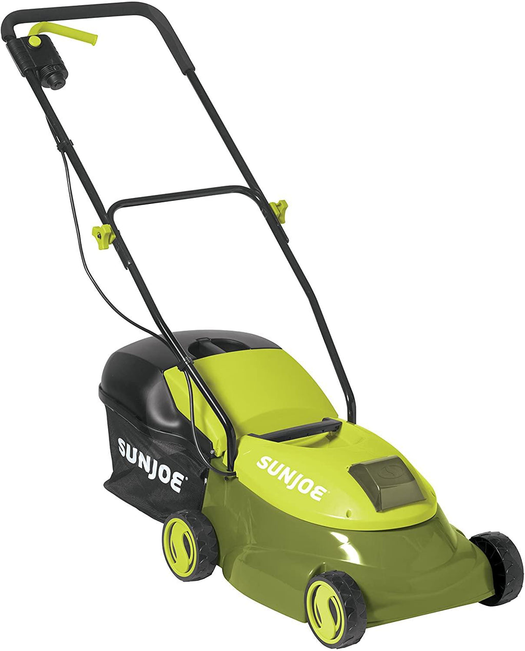 Sun Joe MJ401C 14-Inch 28-Volt Cordless Push Lawn Mower, w/10.6-Gallon Collection Bag, 3-Position Height Adjustment, Safety Key, 14 inches, Green