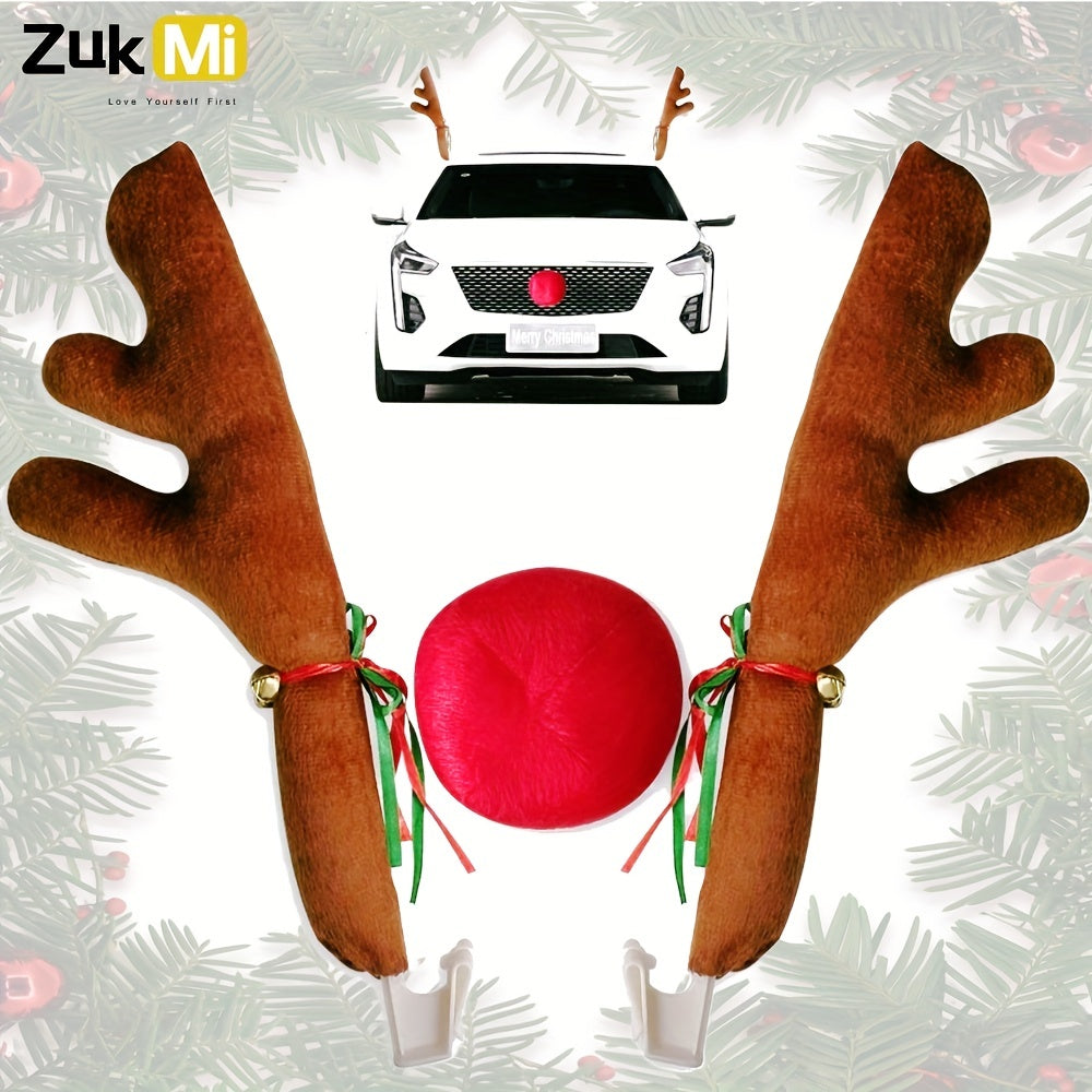 Car Reindeer Antlers &amp; Nose - Window Roof-Top &amp; Grille Rudolph Reindeer Jingle Bell Christmas Costume - Auto Accessories Decoration Kit