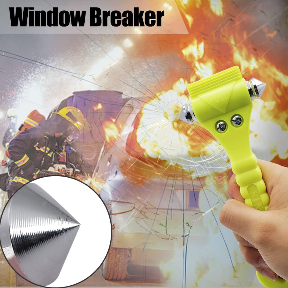 SINSEN Car Safety Hammer, Window Glass Hammer Breaker and Seatbelt Cutter, Emergency Automotive Escape Tool, 2-in-1 for Family Rescue, Glow in Dark, Set of 2 (S-02)