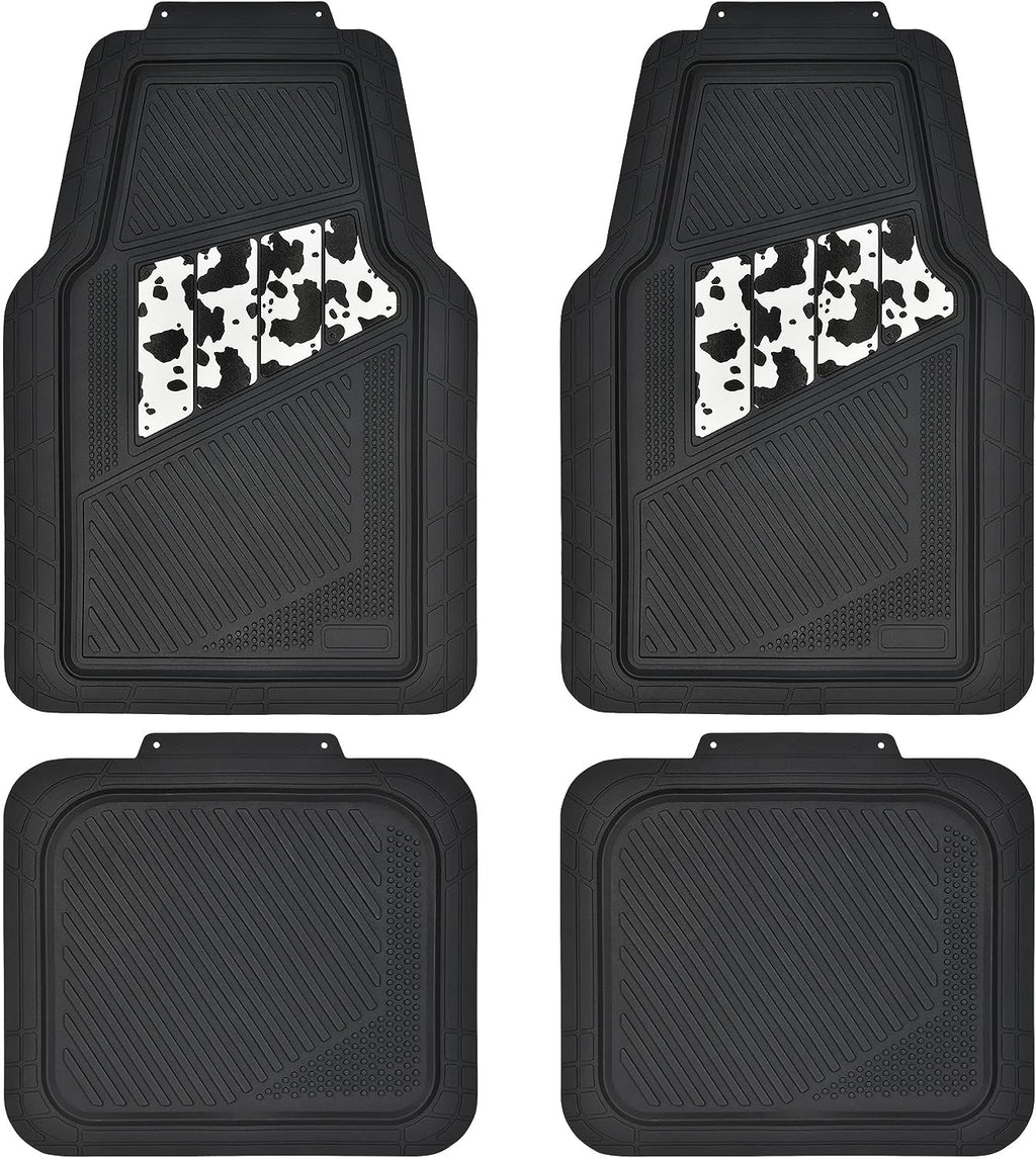 CAR PASSHeavy Duty Rubber Floor Mats Cow Print Car Mats 4-Piece Car Mat Set - Universal Waterproof Floor Mats for Car SUV Truck, Durable All-Weather Mats