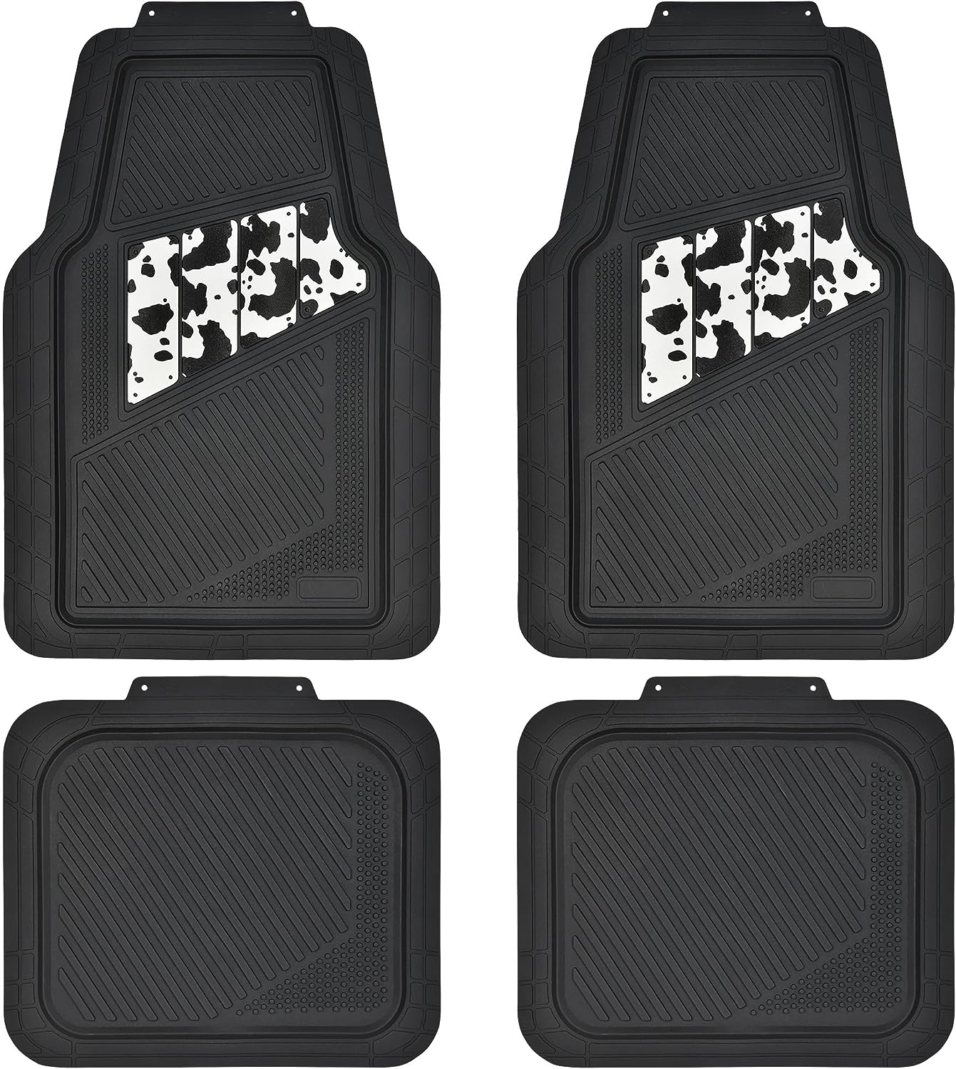 CAR PASSHeavy Duty Rubber Floor Mats Cow Print Car Mats 4-Piece Car Mat Set - Universal Waterproof Floor Mats for Car SUV Truck, Durable All-Weather Mats