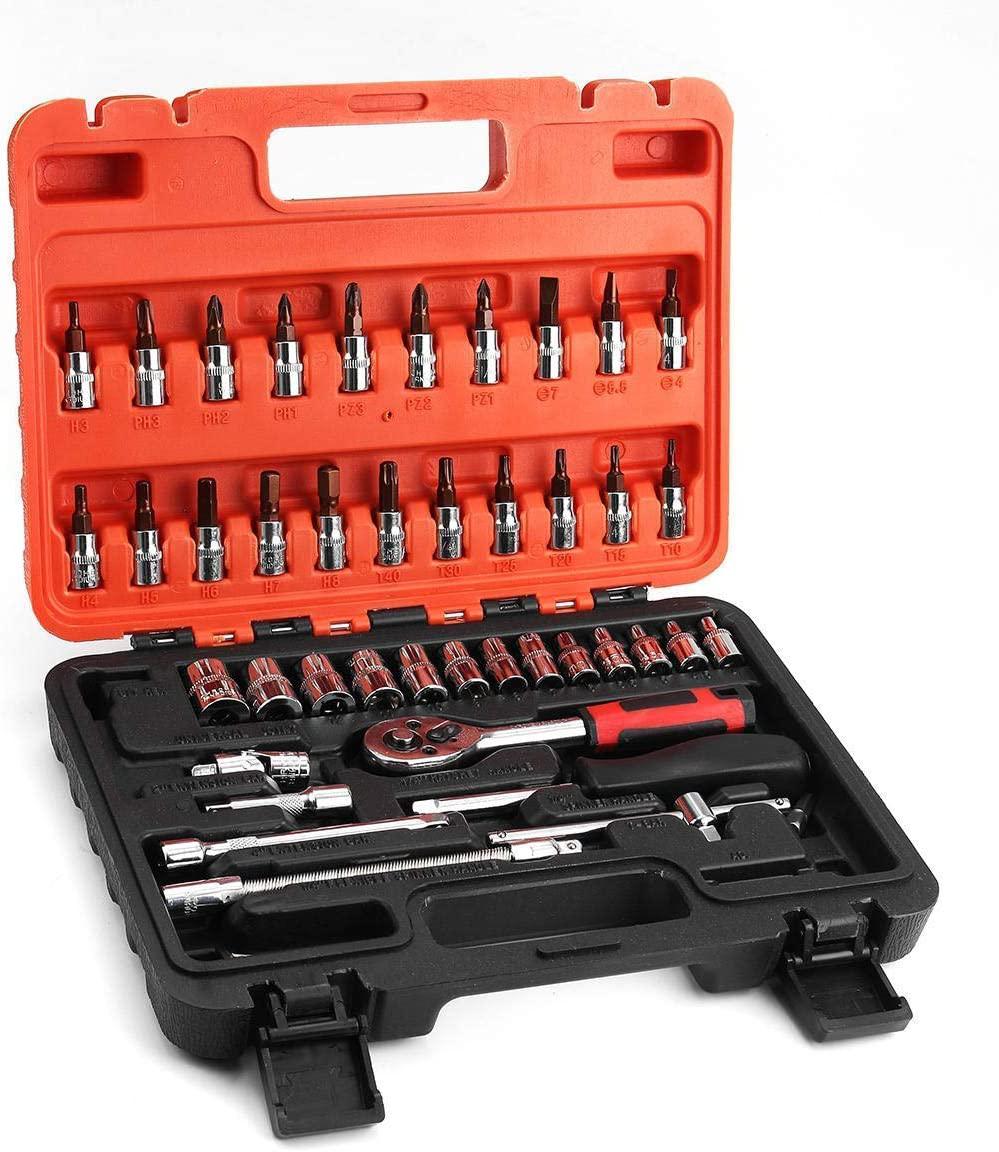 Peixiang Sturdy Hand Tools 46Pcs 1/4 Inch Wrench Repair Tools Metric Socket Wrench Screw Kit Safety