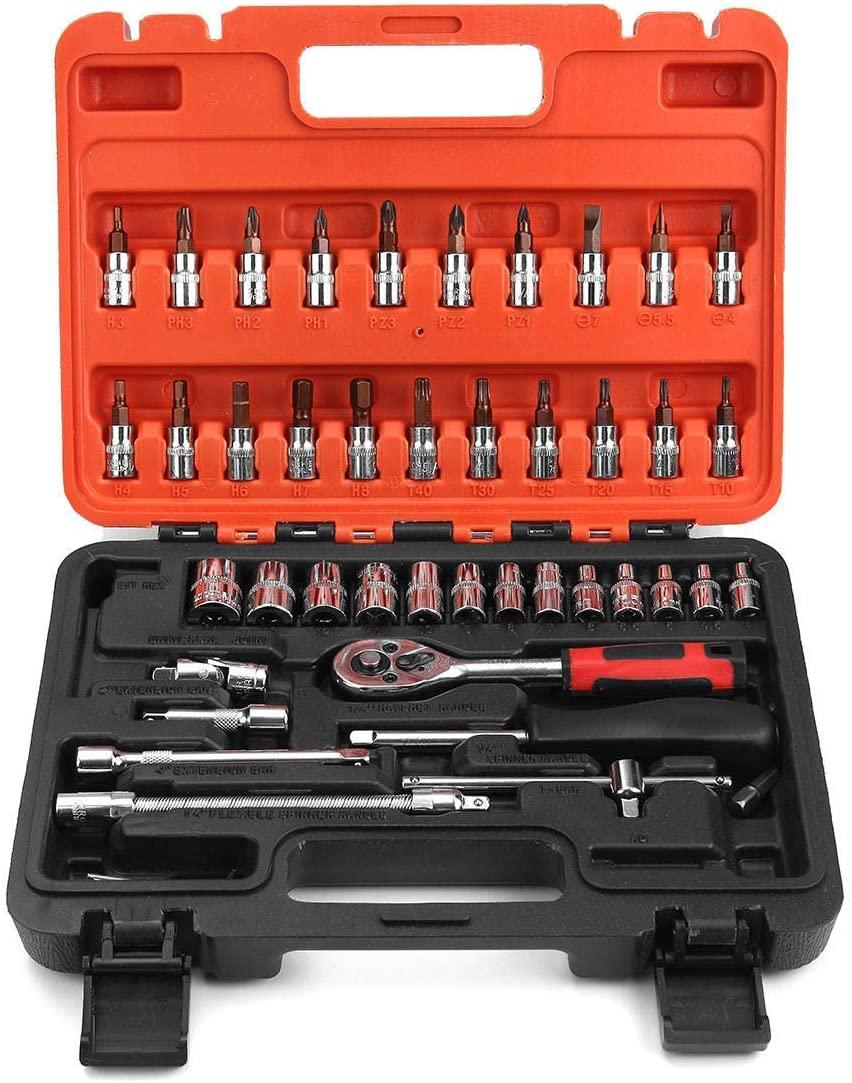 Singlin58 Tool Hand Tools 46Pcs 1/4 Inch Wrench Repair Tools Metric Socket Wrench Screw Kit Bike