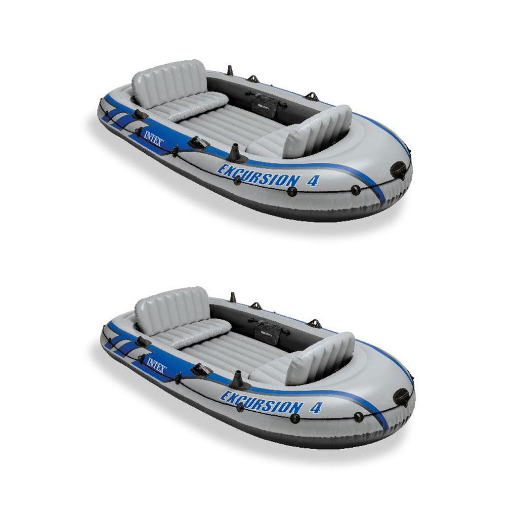 Excursion Inflatable Rafting Fishing 4 Person Boat w/ Oars &amp; Pump (2 Pack)