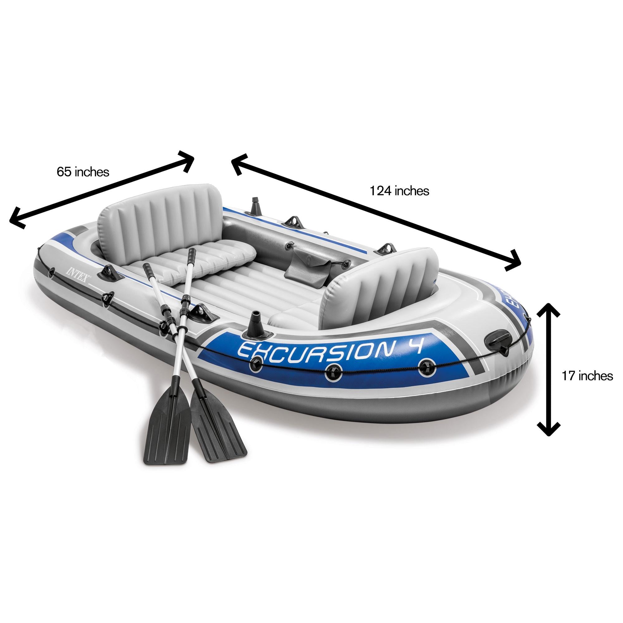 Excursion Inflatable Rafting Fishing 4 Person Boat w/ Oars &amp; Pump (2 Pack)