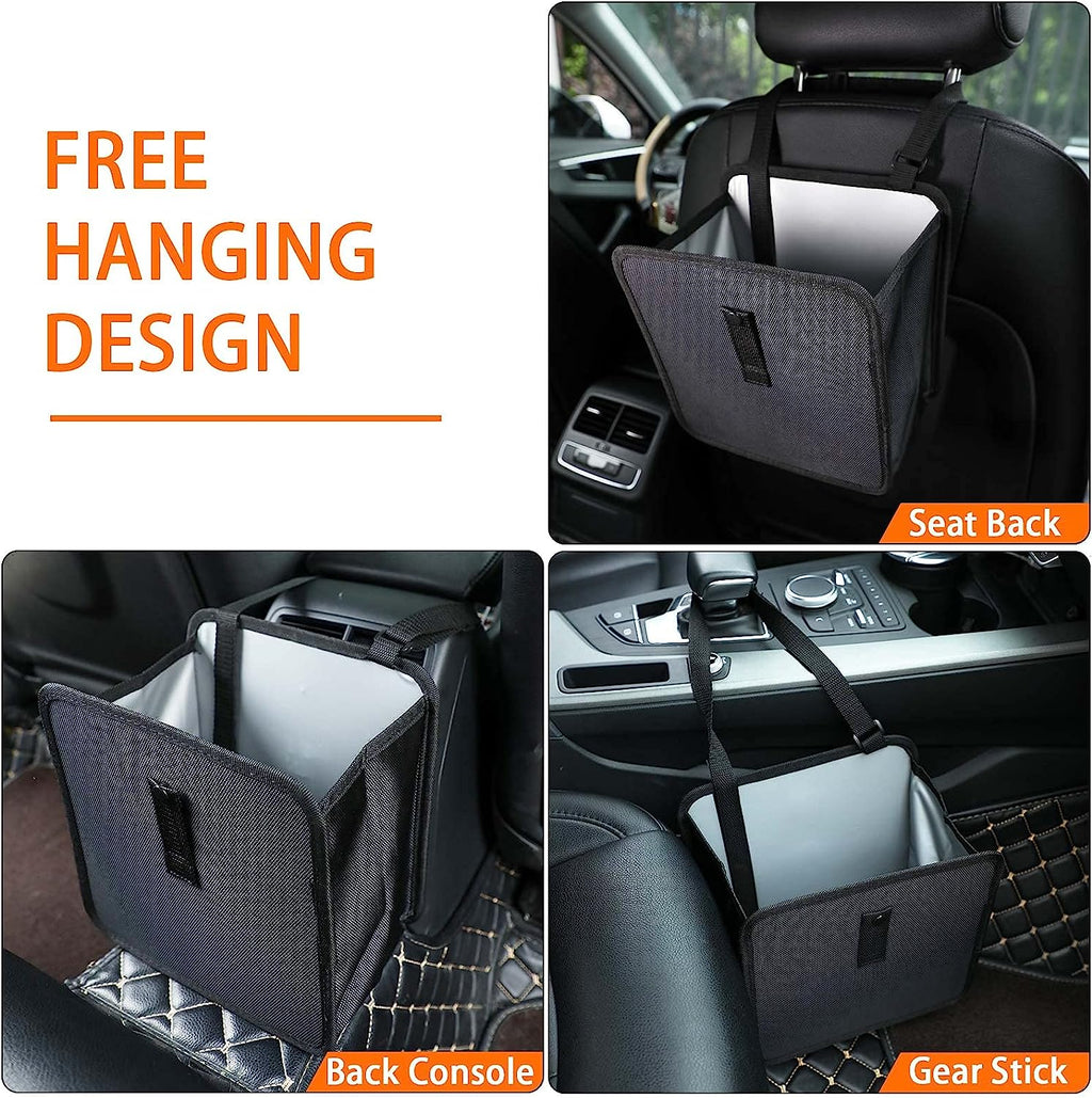 Hanging Car Trash Bag Can Premium Waterproof Litter Garbage Bag Organizer 1.85 Gallon Capacity Black Powertiger