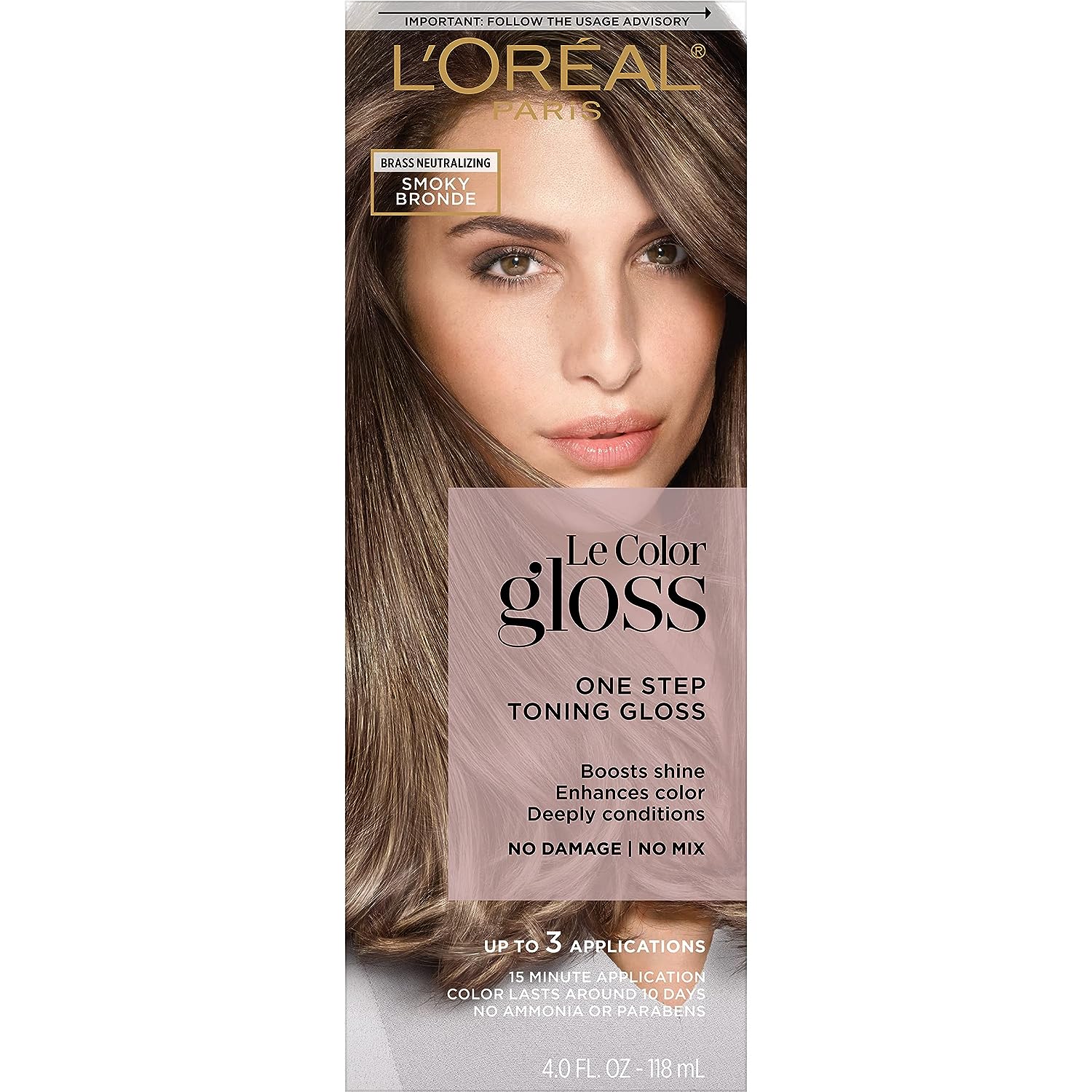 L’Oréal Paris Le Color Gloss One Step In-Shower Toning Hair Gloss, Neutralizes Brass, Conditions &amp; Boosts Shine, Smoky Bronde, 4 Ounce
