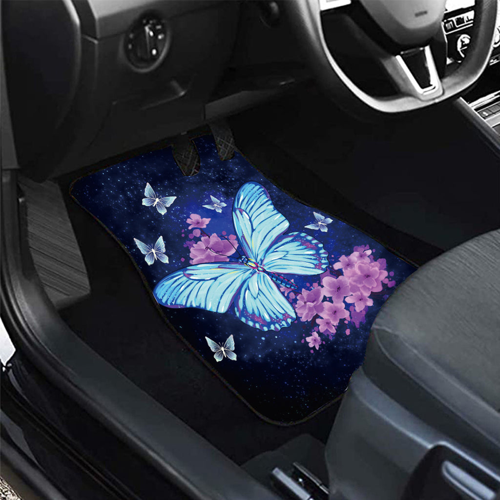 1Pc Car Seat Floor Mat, Blue Butterfly Print Car Front Rear Seat Floor Pads Auto Car Carpet Black Floor Mats Footpads For Car Decor Accessories
