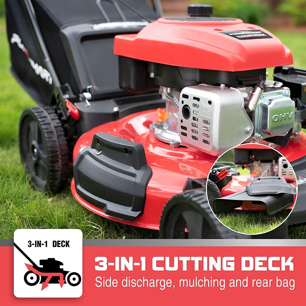 PowerSmart Lawn Mower, 21-inch & 170CC, Gas Powered Push Lawn Mower with 4-Stroke Engine, 3-in-1 Gas Mower in Color Red/Black, 5 Adjustable Heights (1.18''-3.0'' ), DB2194PR