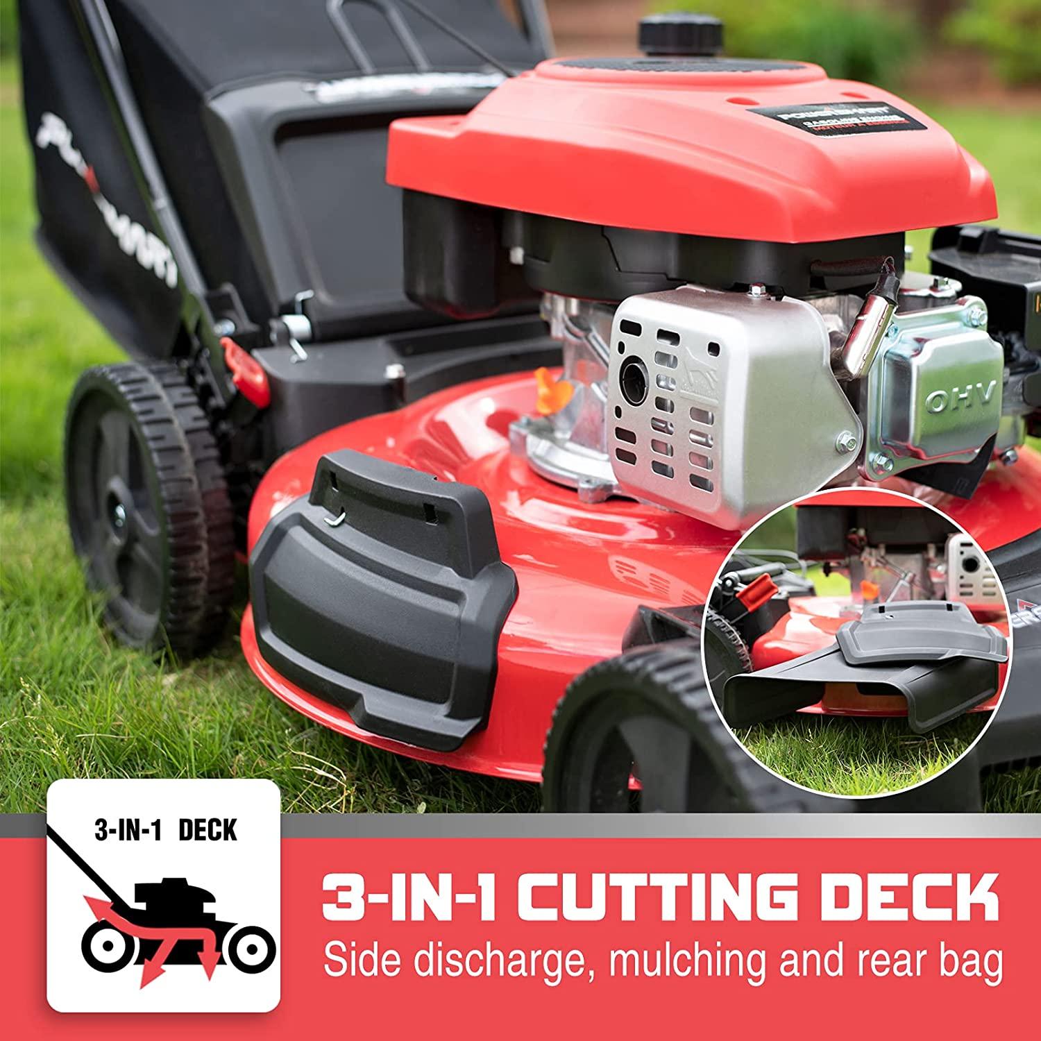 PowerSmart Lawn Mower, 21-inch & 170CC, Gas Powered Push Lawn Mower with 4-Stroke Engine, 3-in-1 Gas Mower in Color Red/Black, 5 Adjustable Heights (1.18''-3.0'' ), DB2194PR