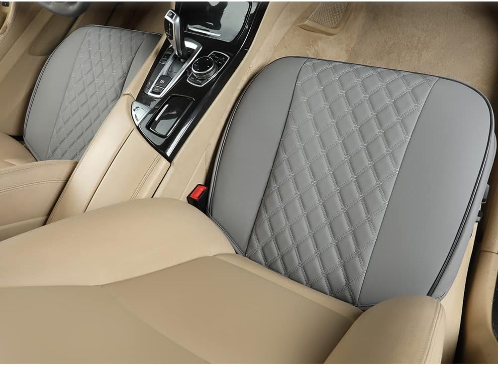 Black Panther PU Car Seat Cover, Front Seat Protector Compatible with 90% Vehicles,Embroidery,Anti-Slip &amp; Full Wrapping Bottom W55cm*D54cm(21.65''*21.26'')(1Piece,Gray)