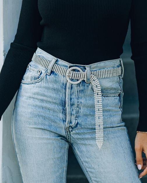 Lightshow Rhinestone Buckle Belt - Silver