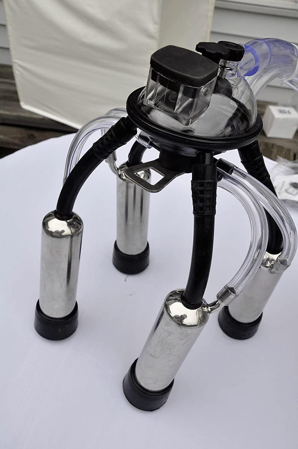 CM10WP5: Complete Cow Bucket Milker w/Twin Piston Oil-Less Oil 5.5 CFM Vacuum Pump 10L SS Bucket Pulsator Claw Cluster Shells+Liners Milk+Air Hoses Clear PVC Portable Station  Quiet Clean