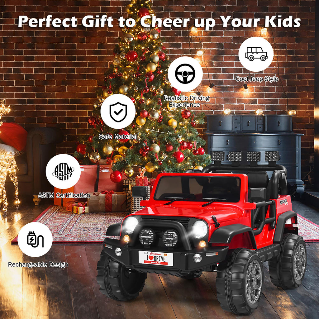 12V Kids Ride On Car 2 Seater Truck RC Electric Vehicles w/ StoraRoom Red