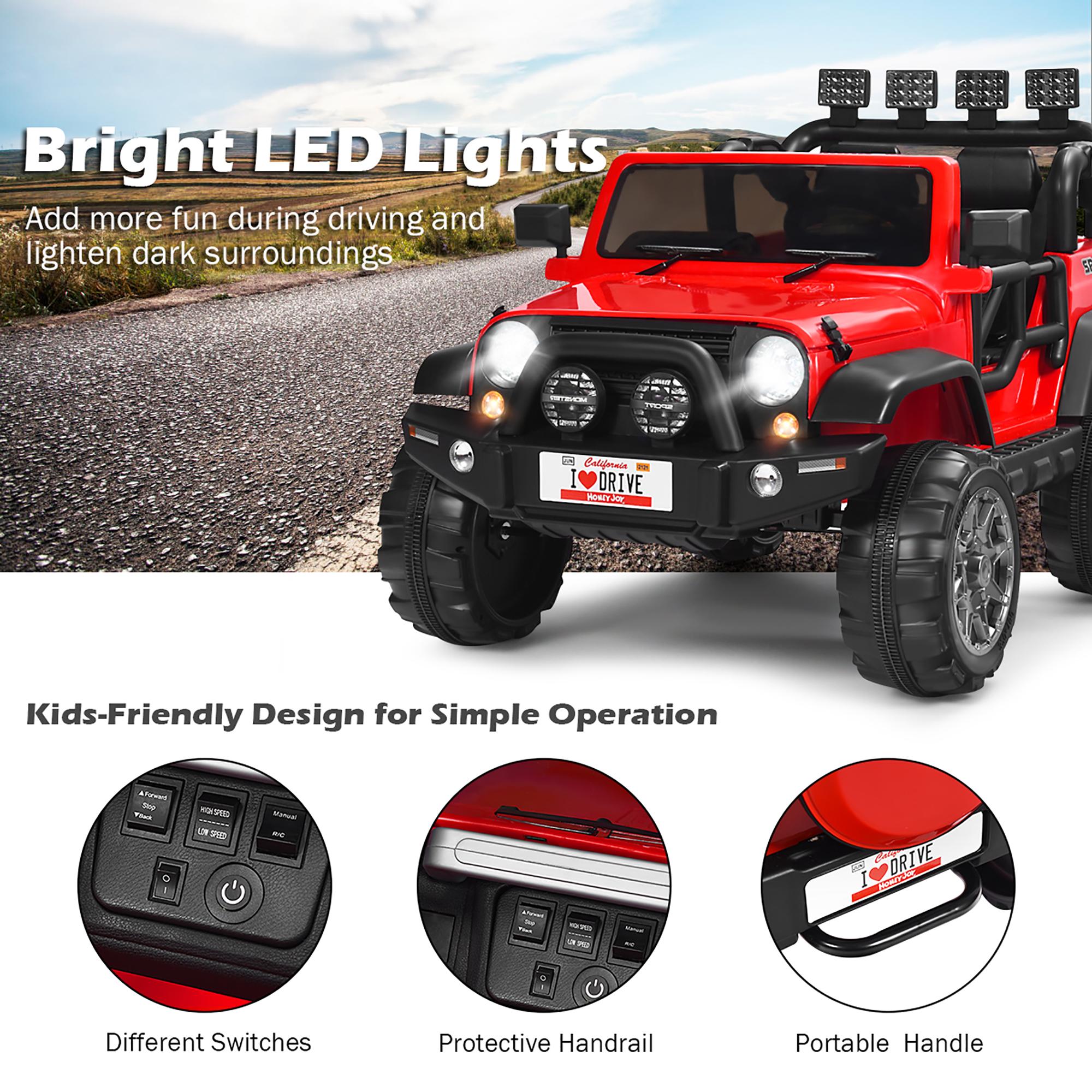 12V Kids Ride On Car 2 Seater Truck RC Electric Vehicles w/ StoraRoom Red