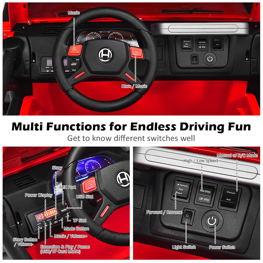 12V Kids Ride On Car 2 Seater Truck RC Electric Vehicles w/ StoraRoom Red