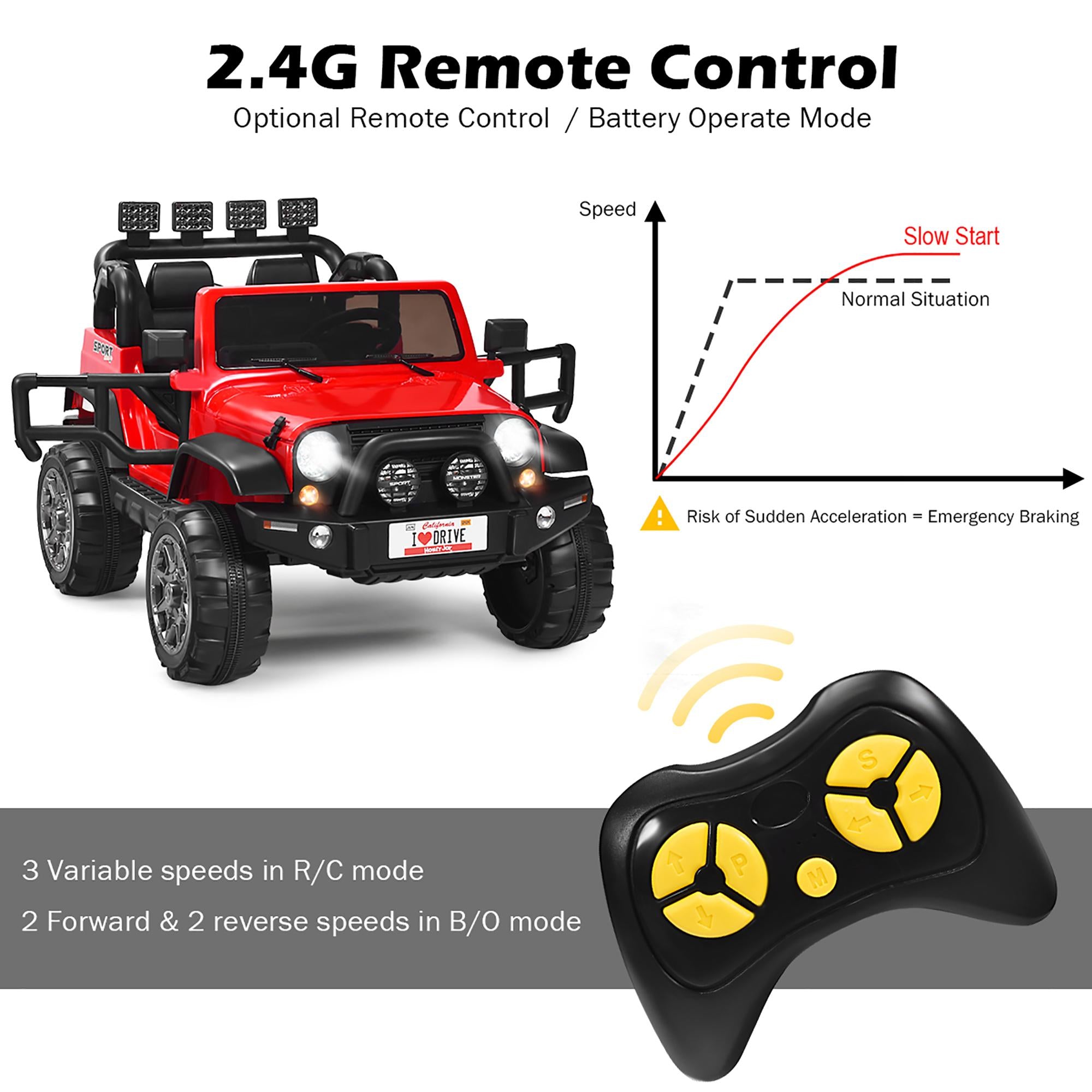 12V Kids Ride On Car 2 Seater Truck RC Electric Vehicles w/ StoraRoom Red