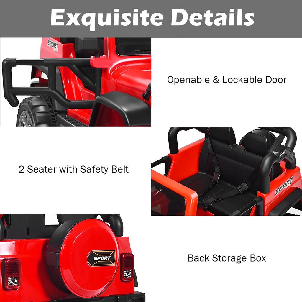 12V Kids Ride On Car 2 Seater Truck RC Electric Vehicles w/ StoraRoom Red