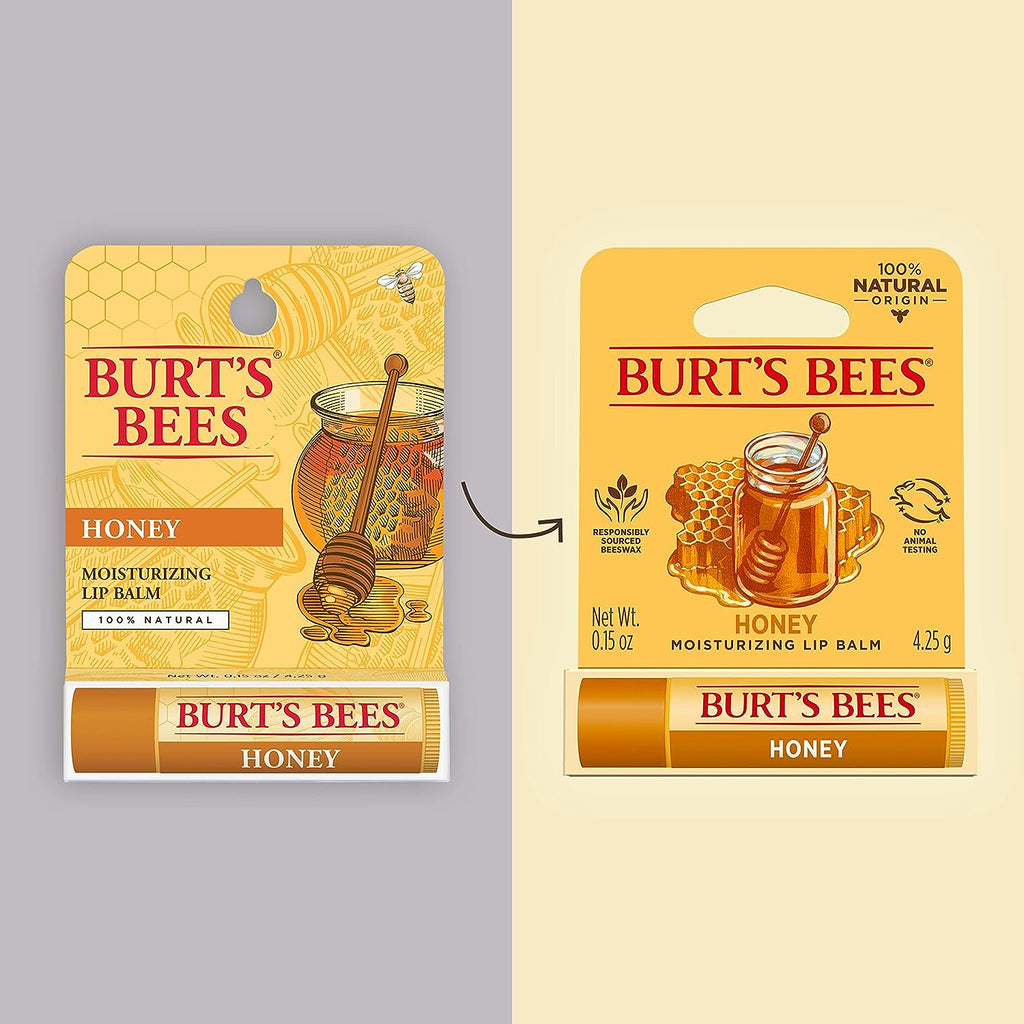 Burt's Bees 100% Natural Moisturizing Lip Balm, Honey with Beeswax - 4 Tubes