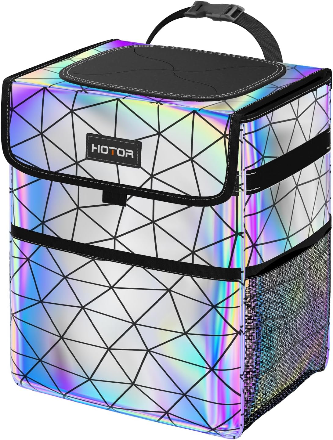 HOTOR Car Trash Can, Multifunctional Car Accessory for Interior Car Stuff Storage with Compact , Waterproof Car Organizer and Storage with Adjustable Straps, Magnetic Snaps, White Diamond Plaid