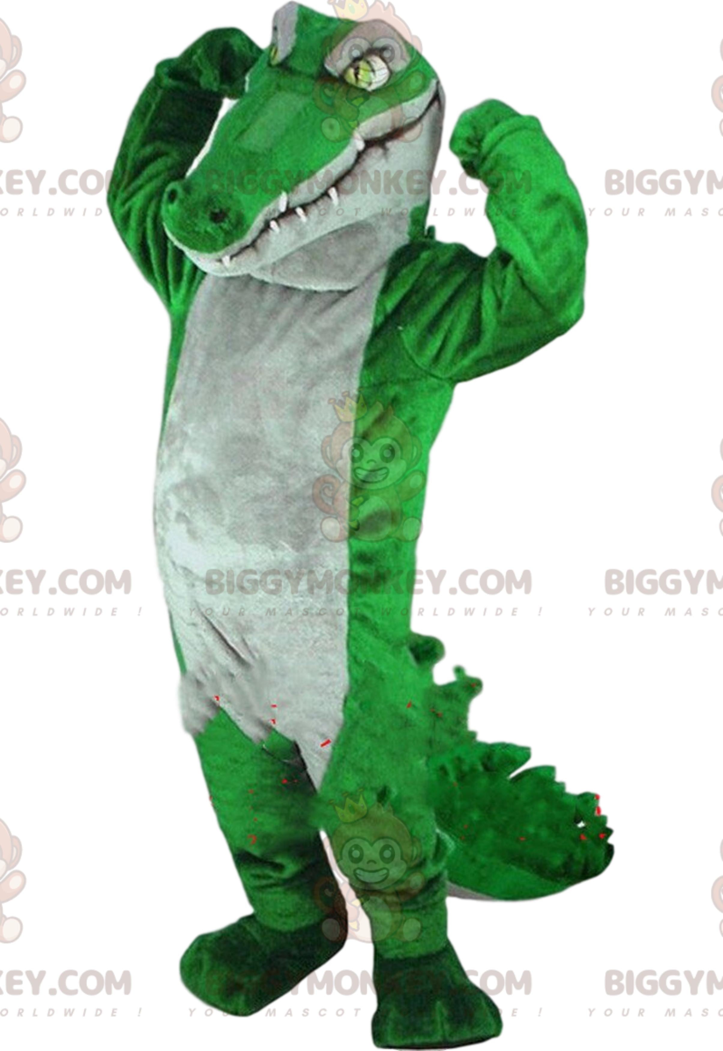Green and gray crocodile BIGGYMONKEYmascot costume, giant alligator costume