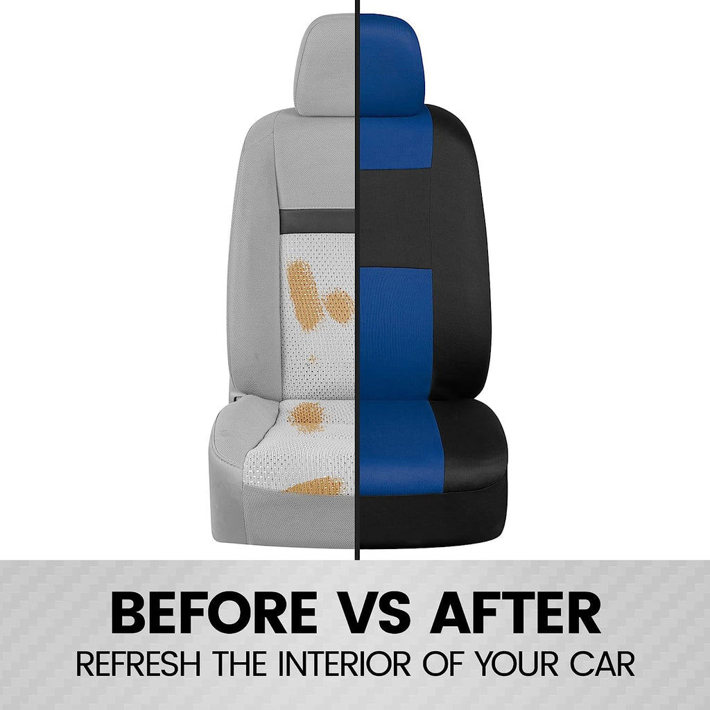 BDK PolyPro Car Seat Covers Full Set in Blue on Black – Front and Rear Split Bench Seat Covers, Easy to Install, Car Accessories for Auto Trucks Van SUV