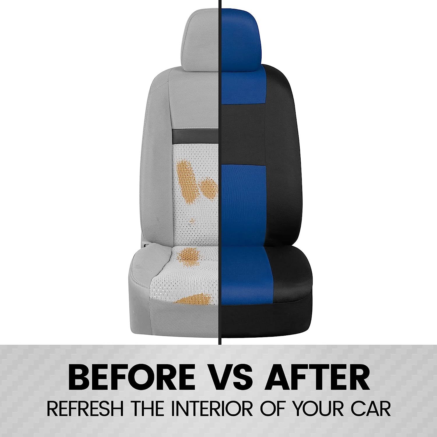 BDK PolyPro Car Seat Covers Full Set in Blue on Black – Front and Rear Split Bench Seat Covers, Easy to Install, Car Accessories for Auto Trucks Van SUV