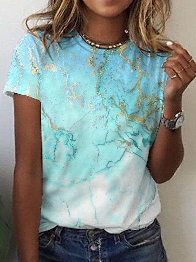 Waves Print Crew Neck Short Sleeves T-shirt