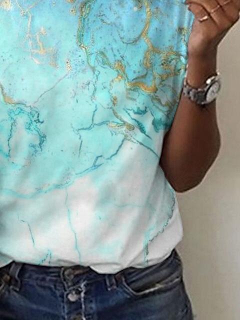 Waves Print Crew Neck Short Sleeves T-shirt