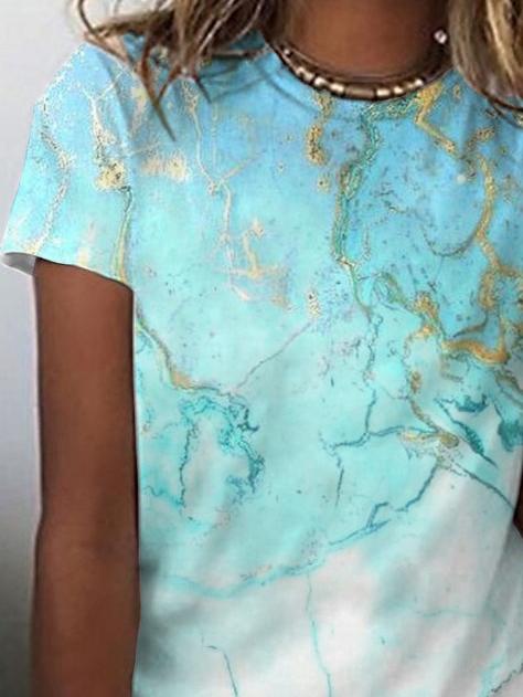 Waves Print Crew Neck Short Sleeves T-shirt