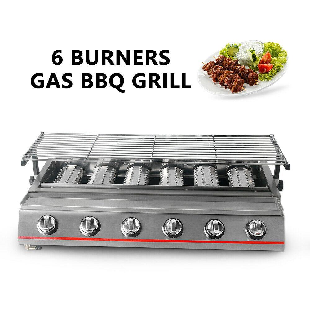 Steel 6 Burners LPG Barbecue BBQ Grill Grill Size 790*250mm Garden