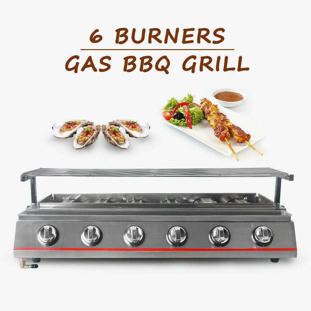 Steel 6 Burners LPG Barbecue BBQ Grill Grill Size 790*250mm Garden