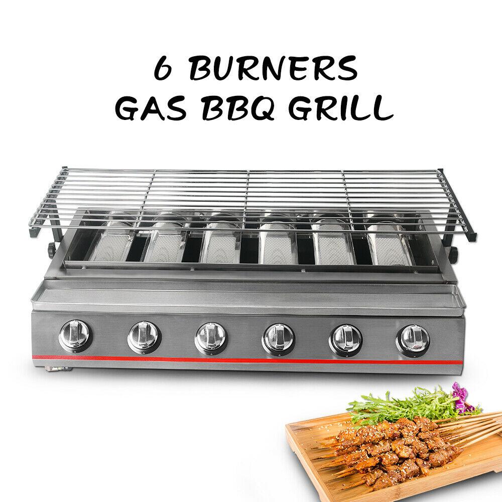 Steel 6 Burners LPG Barbecue BBQ Grill Grill Size 790*250mm Garden