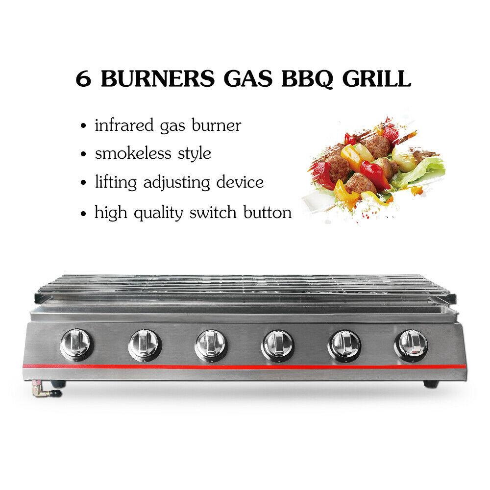 Steel 6 Burners LPG Barbecue BBQ Grill Grill Size 790*250mm Garden