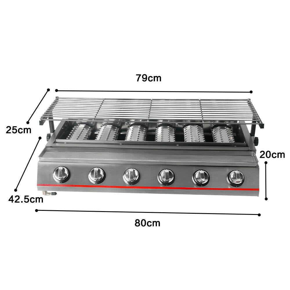 Steel 6 Burners LPG Barbecue BBQ Grill Grill Size 790*250mm Garden