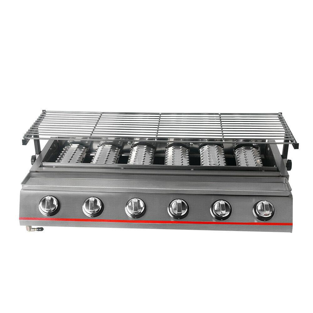 Steel 6 Burners LPG Barbecue BBQ Grill Grill Size 790*250mm Garden