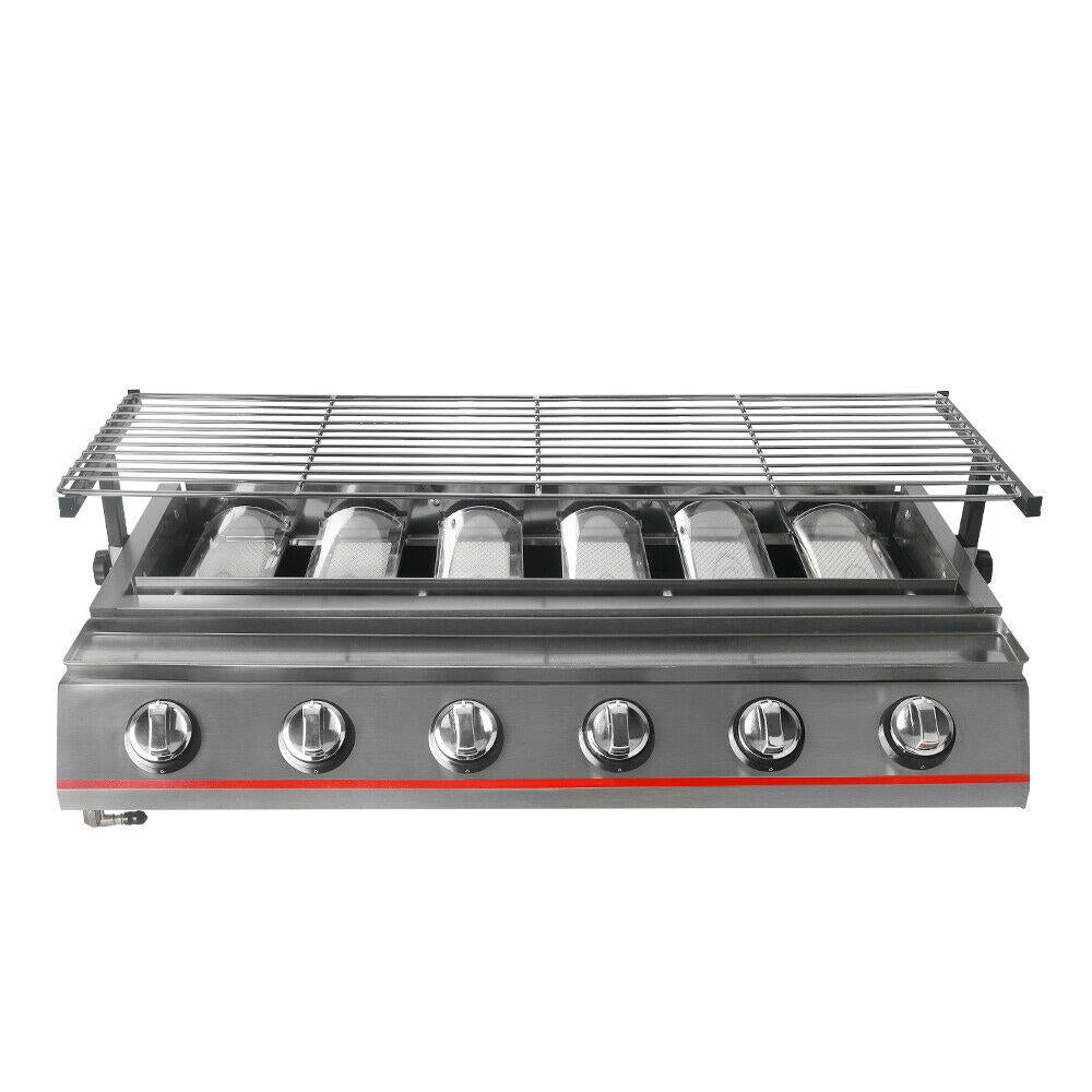 Steel 6 Burners LPG Barbecue BBQ Grill Grill Size 790*250mm Garden