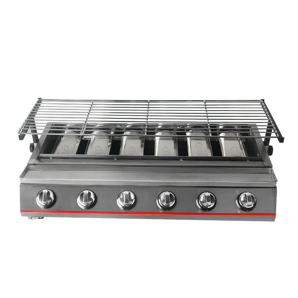 Steel 6 Burners LPG Barbecue BBQ Grill Grill Size 790*250mm Garden