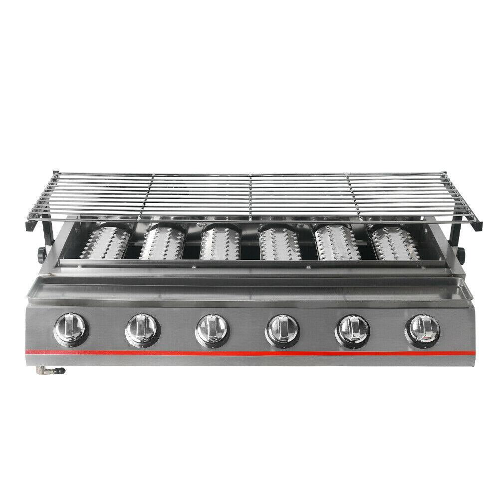 Steel 6 Burners LPG Barbecue BBQ Grill Grill Size 790*250mm Garden