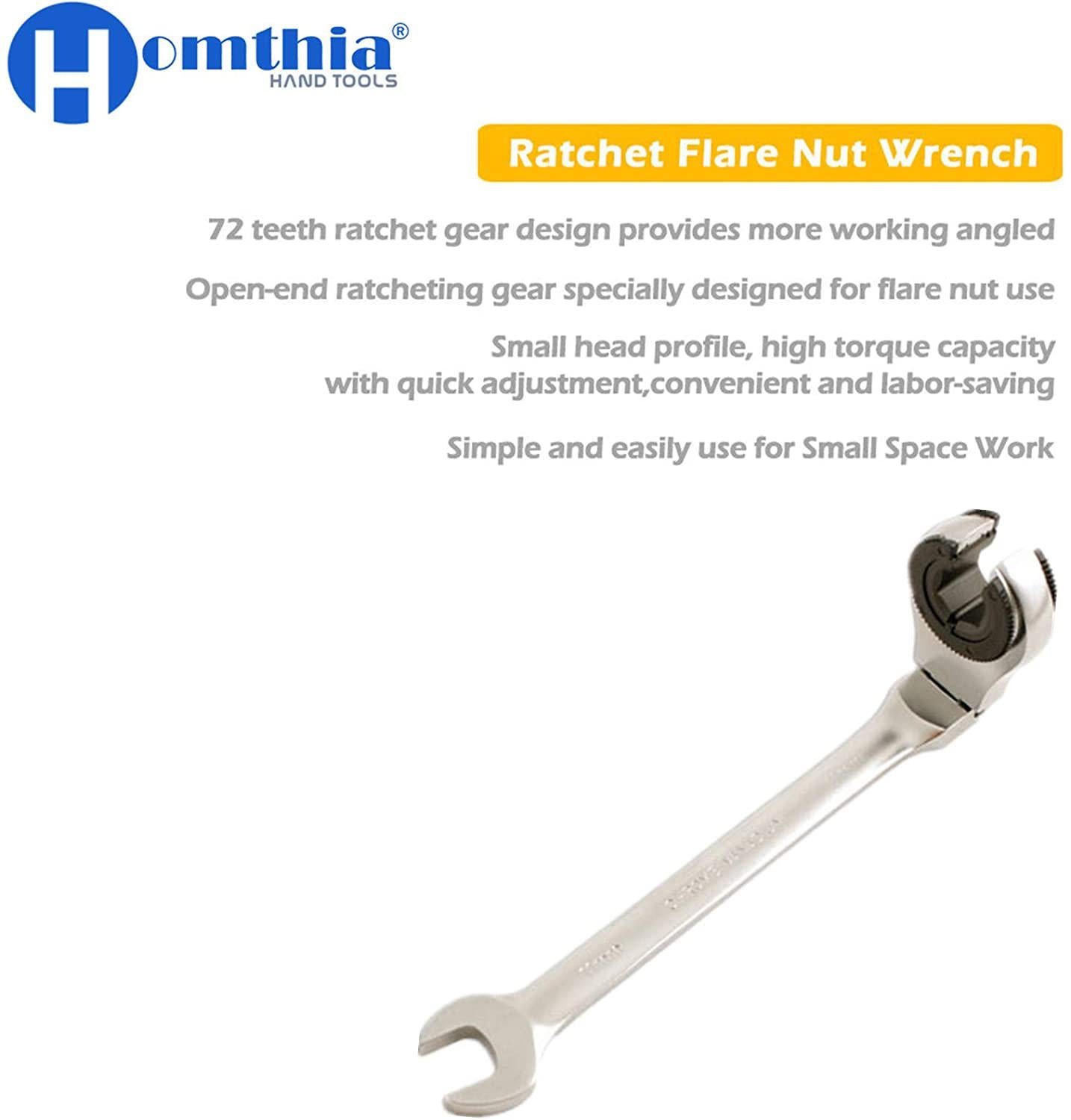 Ratcheting Line Wrench with Flex Head - Brake Line Wrench - Tubing Wrenches 8-19 mm Metric Open Movable Head for Car Maintain Wrench and Hand Repair Tools