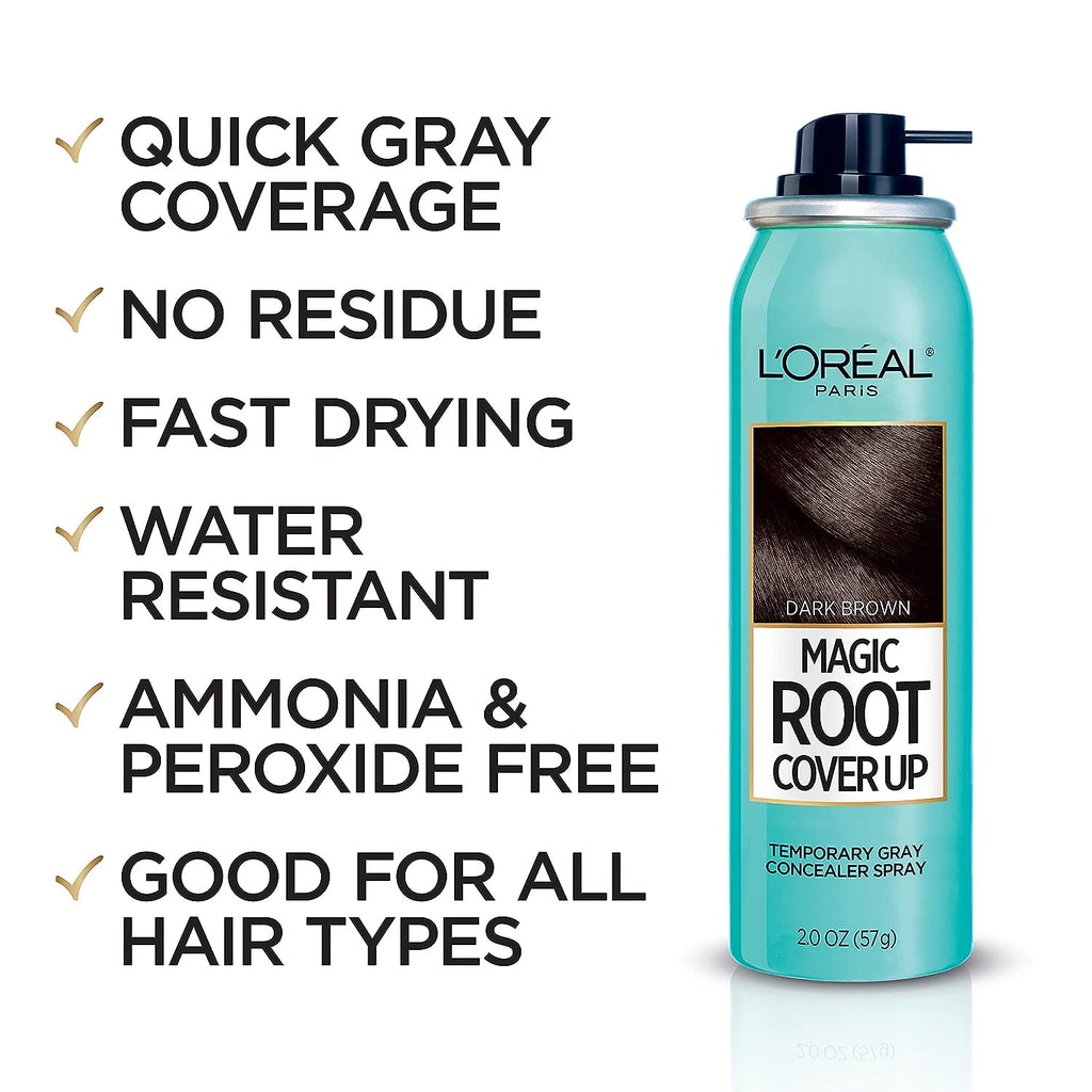 L'Oreal Paris Root Cover Up Temporary Gray Concealer Spray Dark Brown 2 Oz (Pack of 2) (Packaging May Vary)