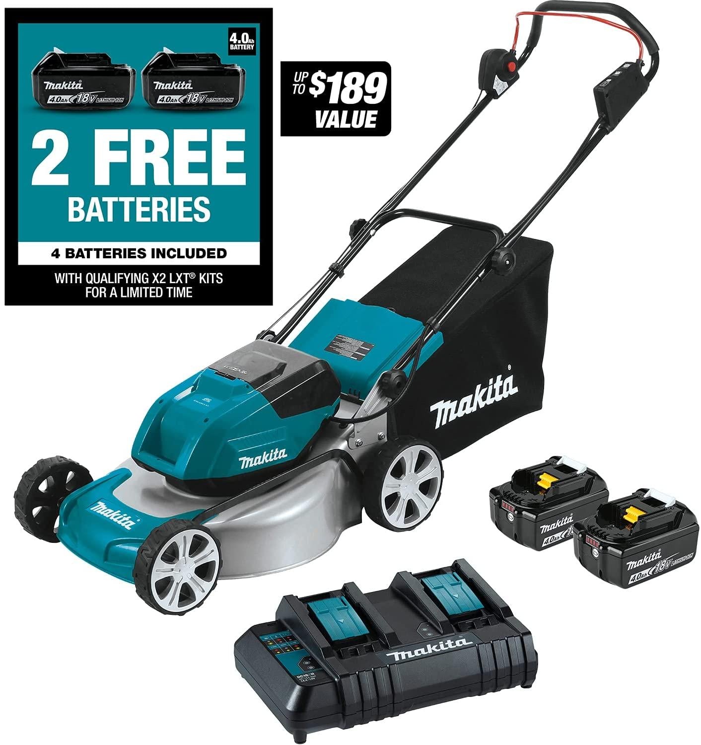 Makita XML03CM1 36V (18V X2) LXT® Brushless 18" Lawn Mower Kit with 4 Batteries